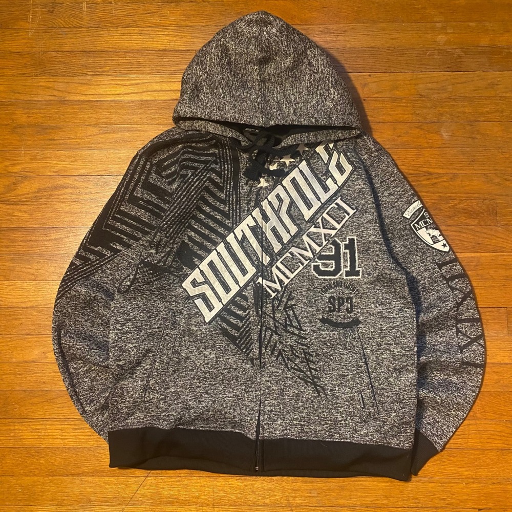Southpole Full Zip Hoodie Grey Graphic Y2K Streetwear Mens XL